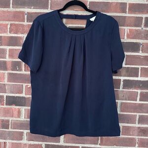 J Crew Factory Navy Blue Short Sleeve Blouse Crossover Open Back Women’s XL